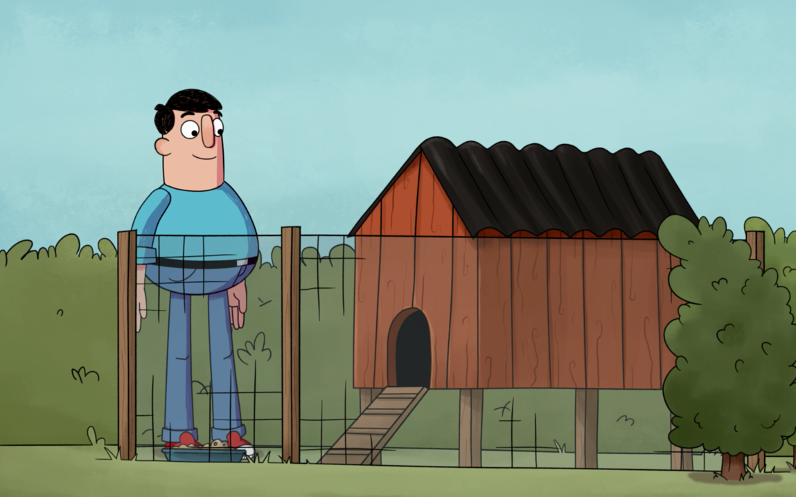 Fumle ved et hønsehus og hønsegård